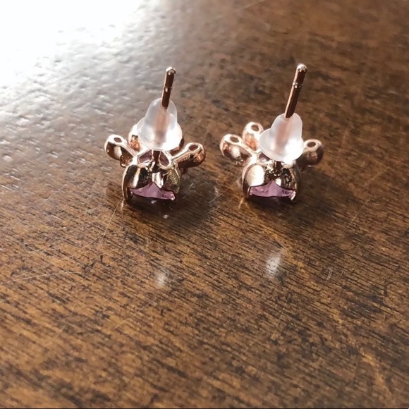 Rose Gold Pink Heart Paw Print Earrings - Picture 4 of 4